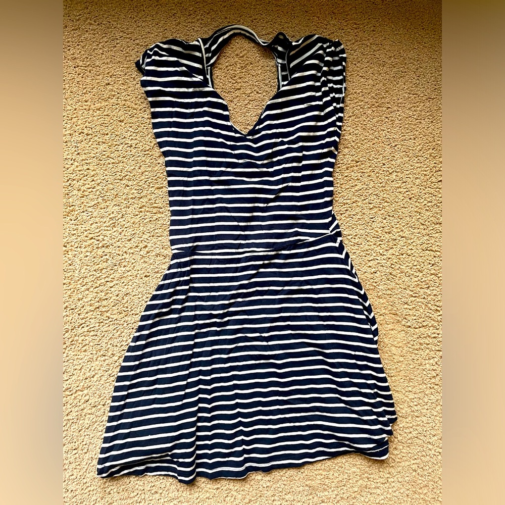 Navy Blue and White Striped Dress